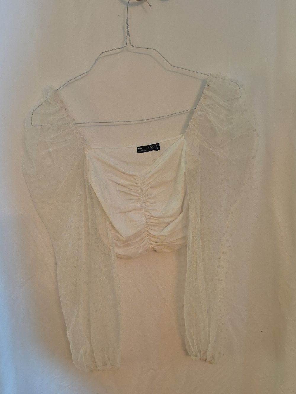 ASOS Cream Sheer Puff-Sleeve Crop Top